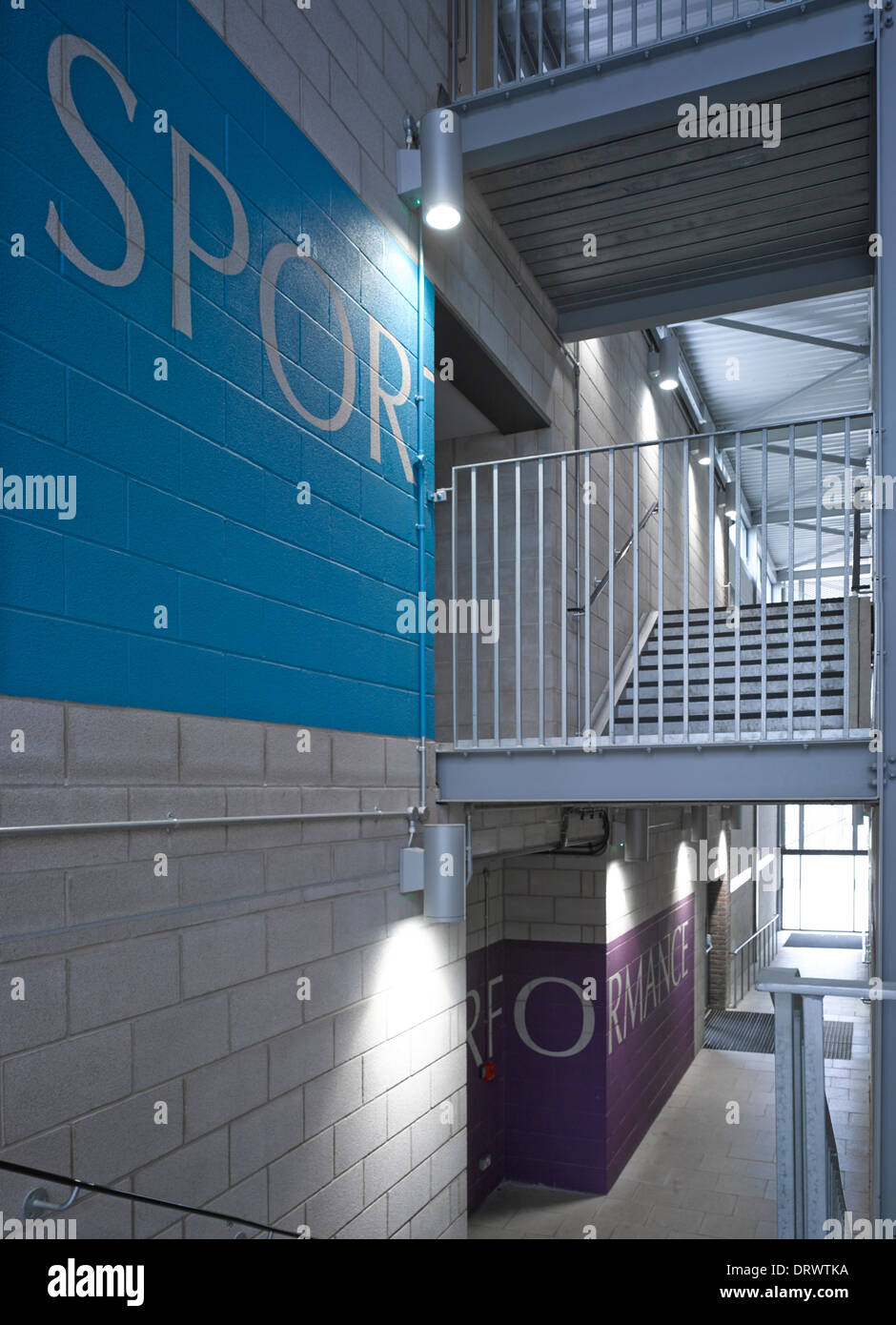 St Thomas the Apostle College, London, United Kingdom. Architect: Allies and Morrison, 2013. Link staircase. Stock Photo