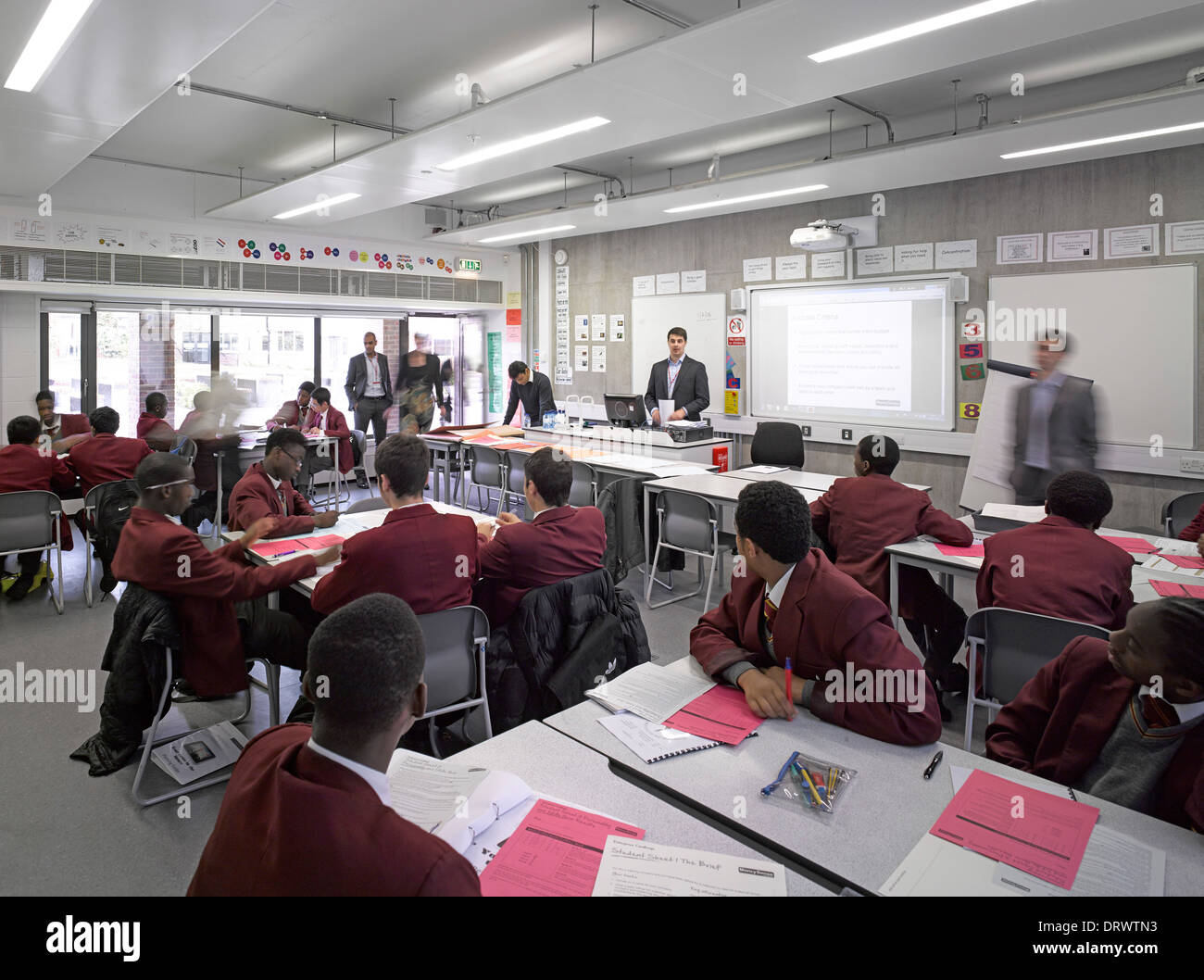 St Thomas the Apostle College, London, United Kingdom. Architect: Allies and Morrison, 2013. Typical classroom. Stock Photo