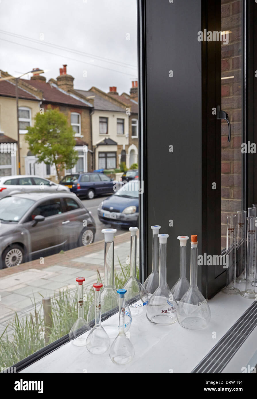St Thomas the Apostle College, London, United Kingdom. Architect: Allies and Morrison, 2013. Science lab window detail. Stock Photo