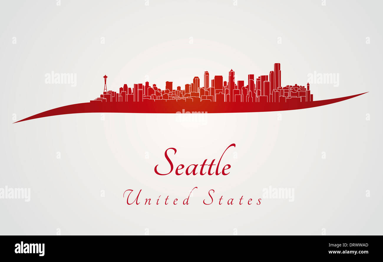 Seattle skyline in red and gray background Stock Photo - Alamy