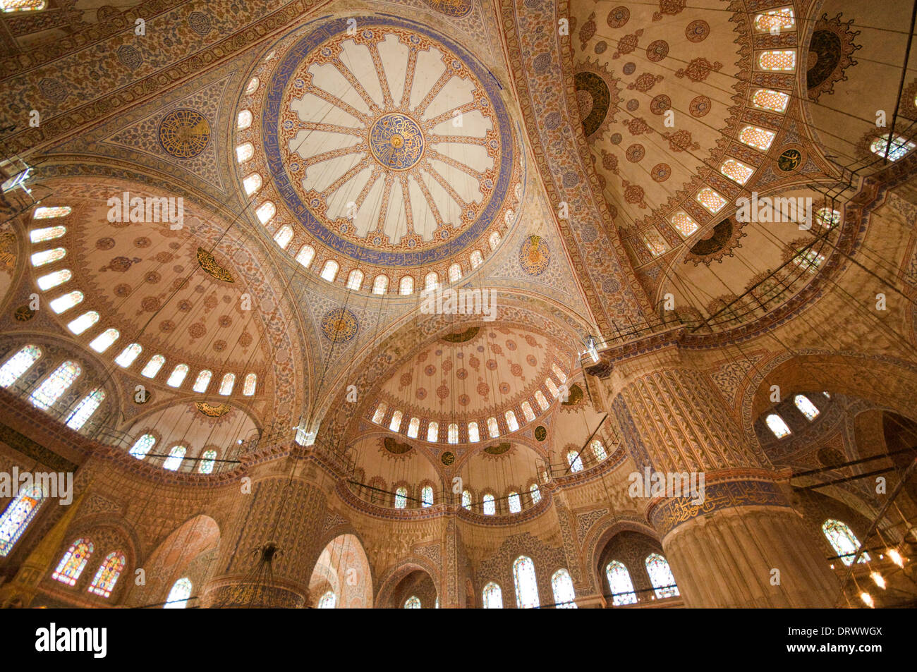EUROPE/ASIA, Turkey, Istanbul, interior of Blue Mosque (1606-1616), constructed by Sultan Ahmet I, featuring ceiling decoration Stock Photo
