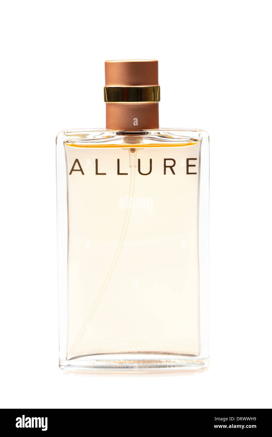 Bottle of Women's Chanel Allure Eau de Parfum perfume vapourising spray  size 50 ml isolated on a plain white background. England UK Stock Photo -  Alamy