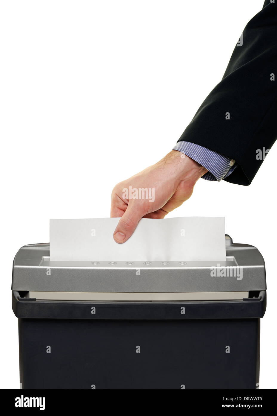 Businessman Shredding Papers, Cut Out. Stock Photo