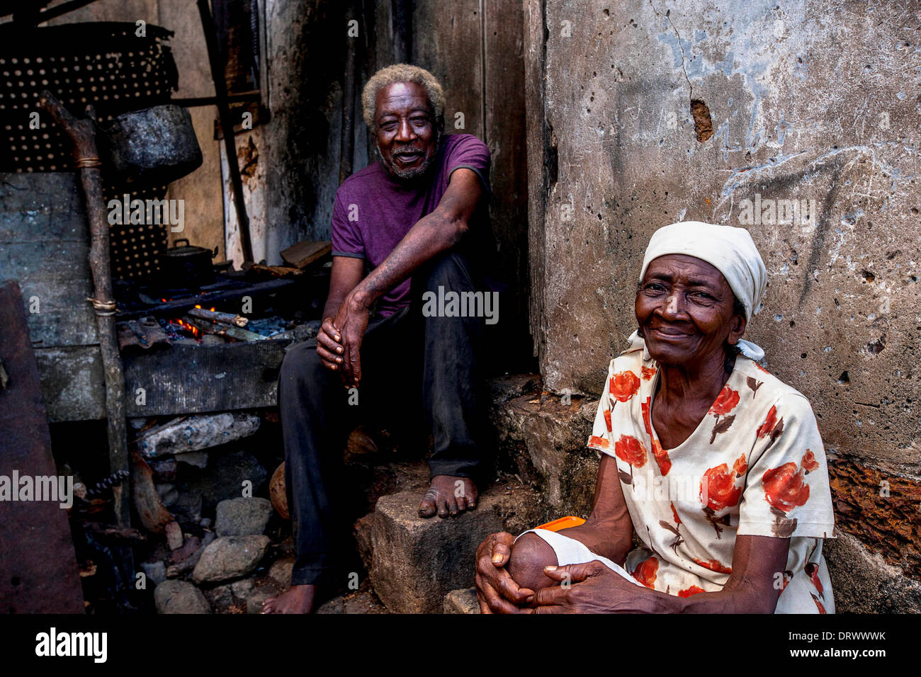 Local people at home, Principe Island Stock Photo