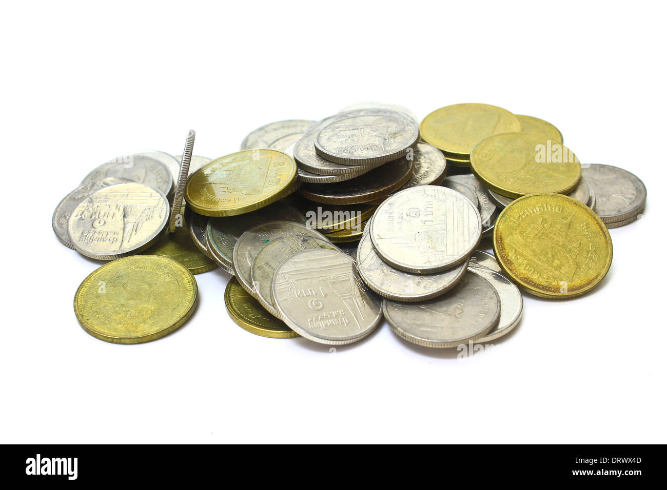 stack of coins isolated on a white background Stock Photo - Alamy