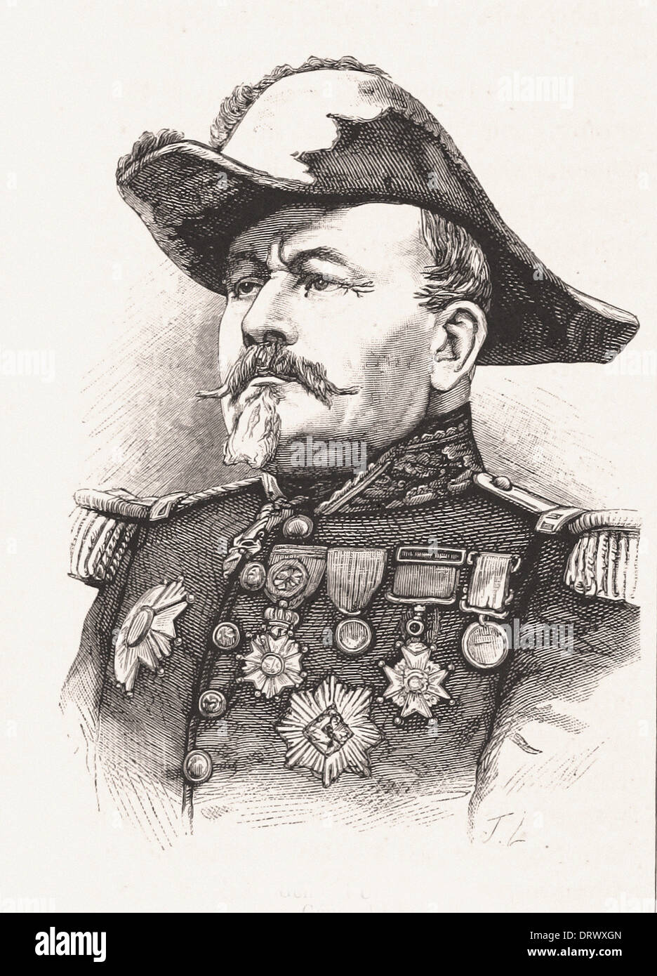 Portrait of Général Uhrich - French engraving XIX th century Stock Photo