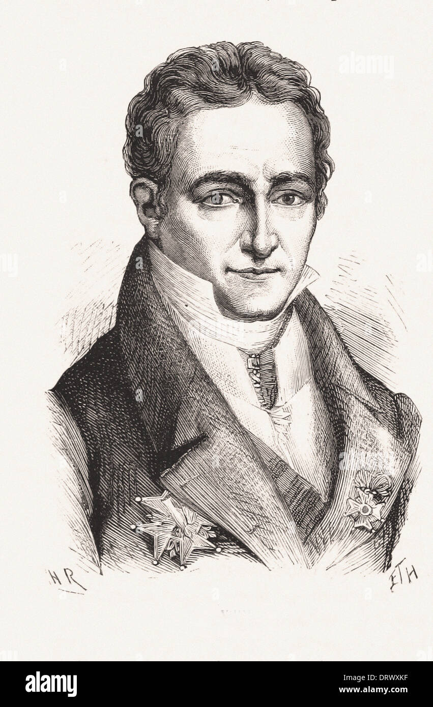 Portrait of Villèle - French engraving XIX th century Stock Photo