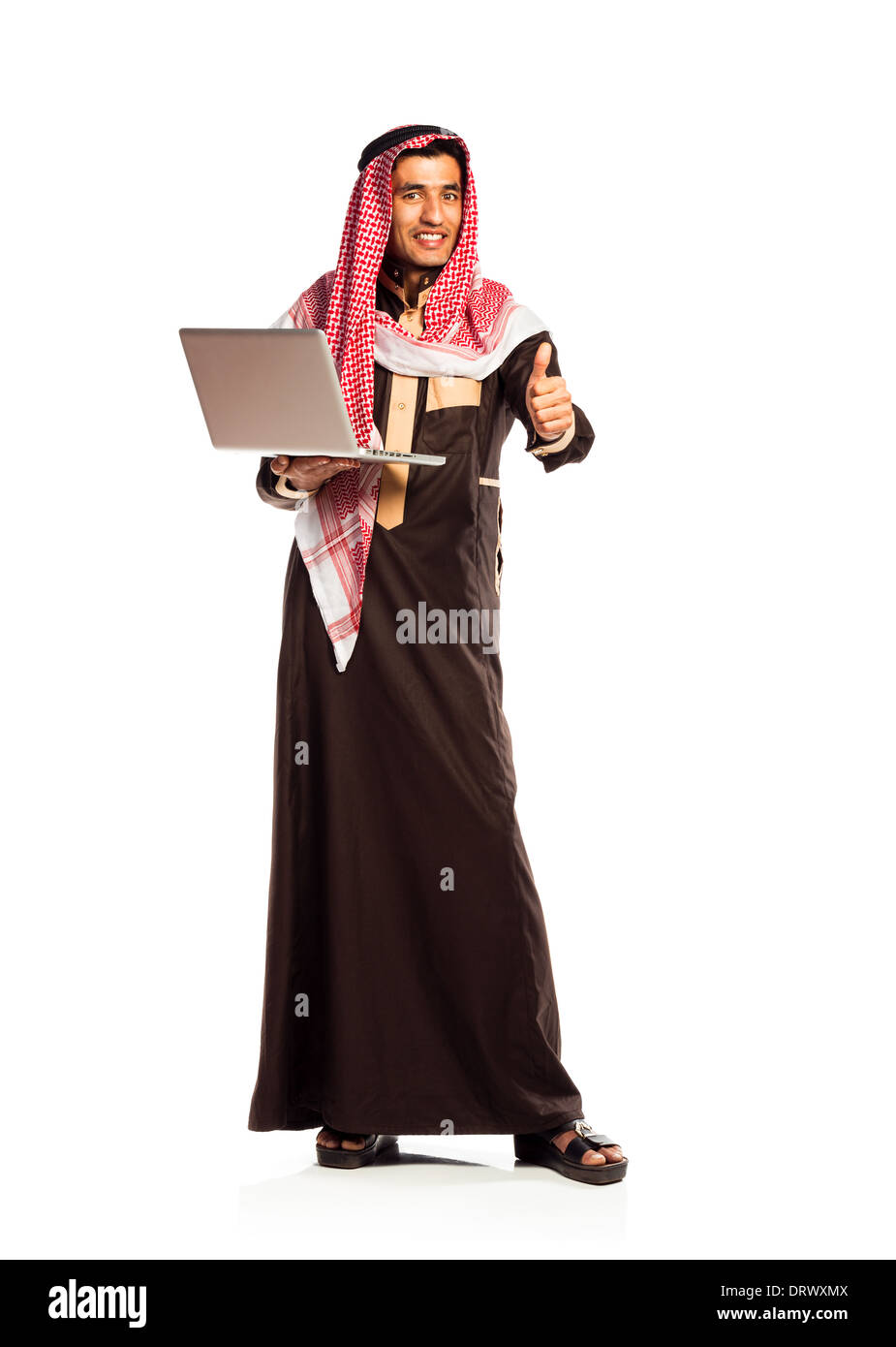 Young smiling arab with laptop isolated on white background Stock Photo ...