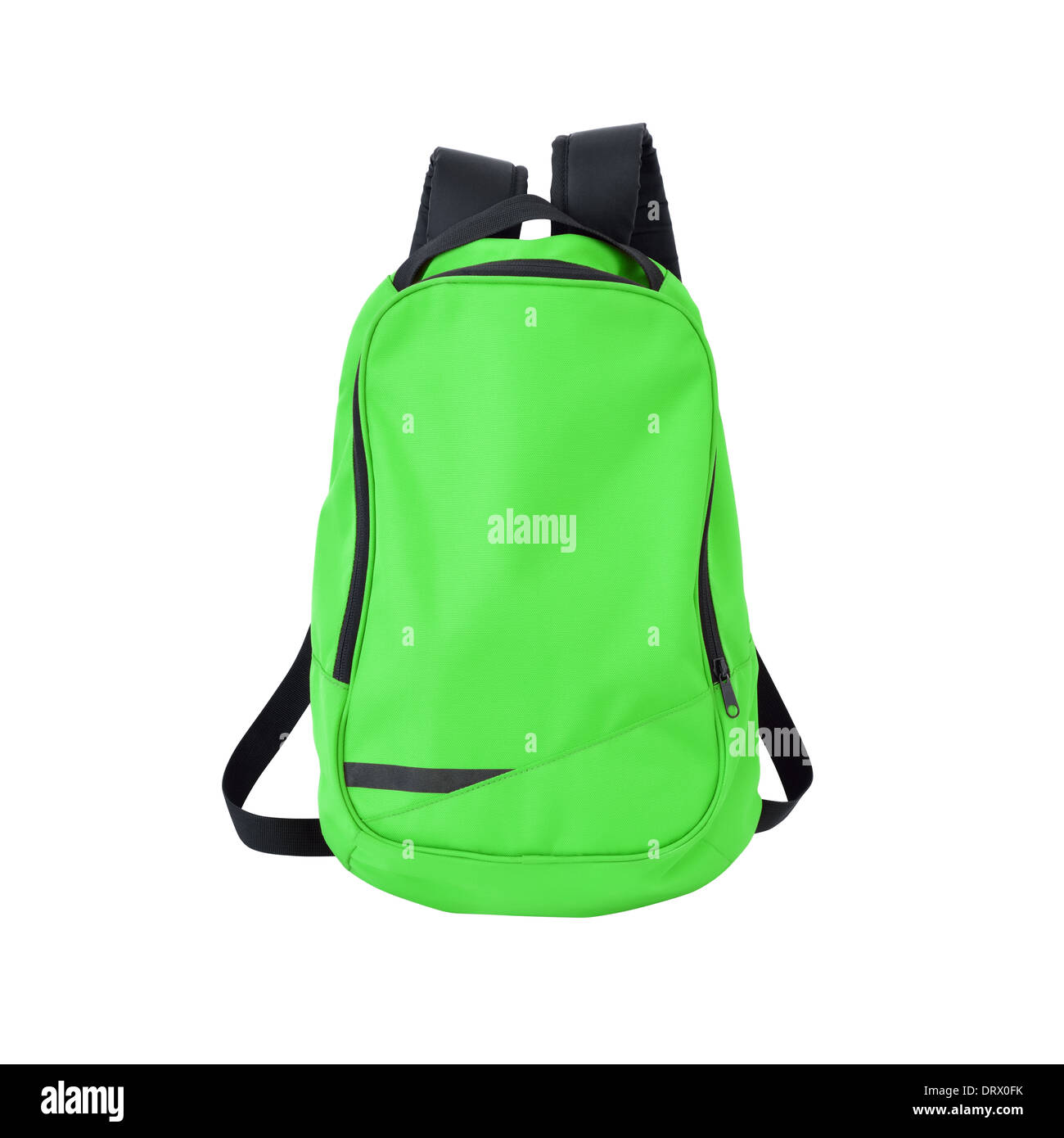 Green backpack on white background w/ path. Back to school. Stock Photo