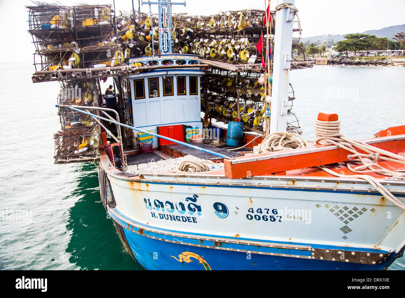 Crab trap floats and buoys pilled on a commercial fishing vessel in a  marina in Oregon USA Stock Photo - Alamy