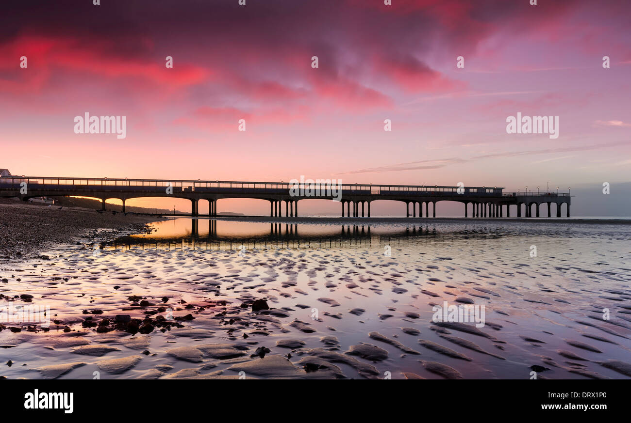 Boscombe Beach and Pier at low tide in Bournemouth in Dorset Stock Photo
