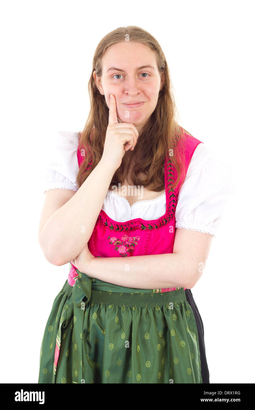 Lucky woman in dirndl has found the right idea Stock Photo