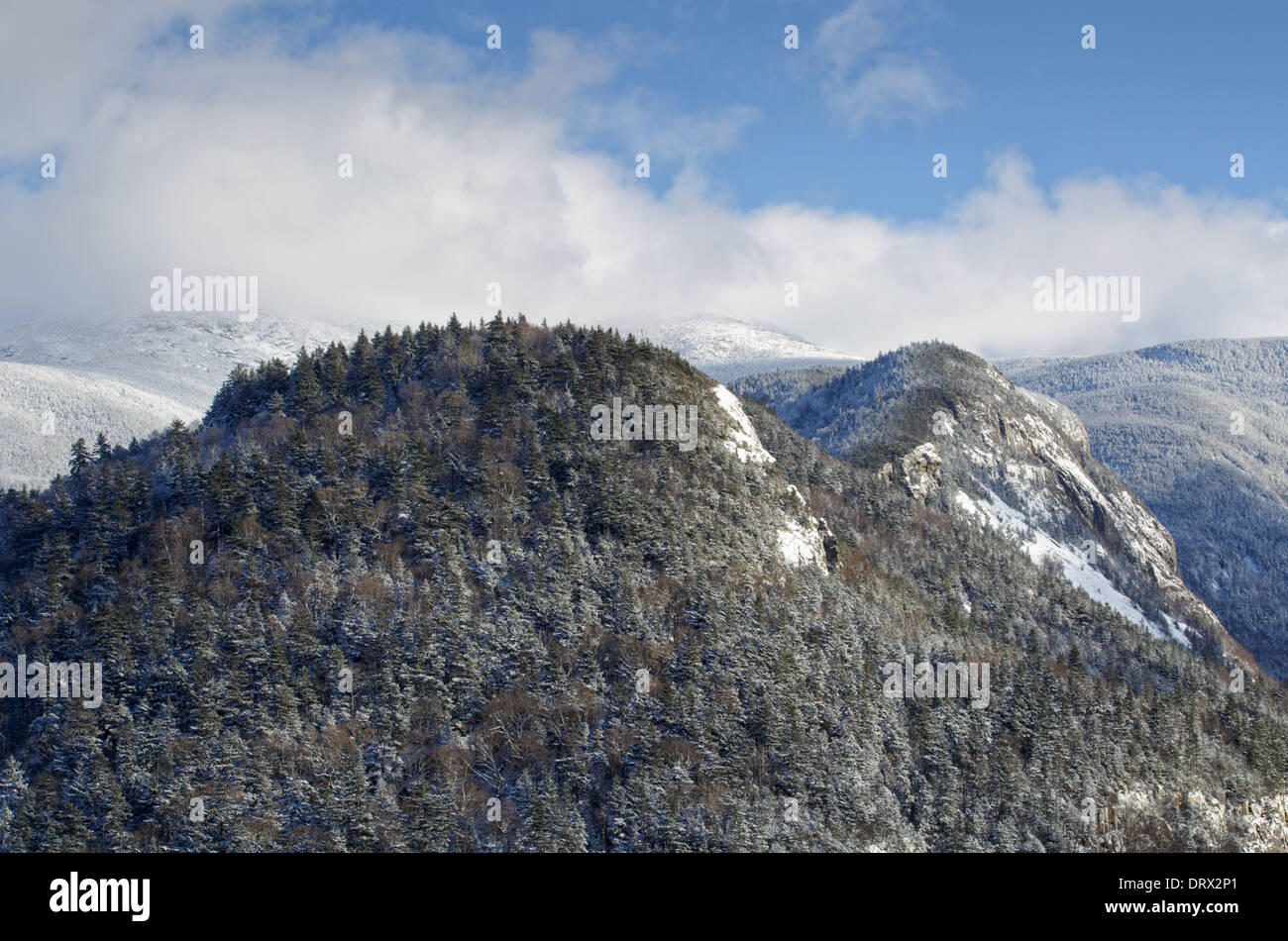 Franconia Notch State Park from Artists Bluff in the White Mountains, New Hampshire USA Stock Photo
