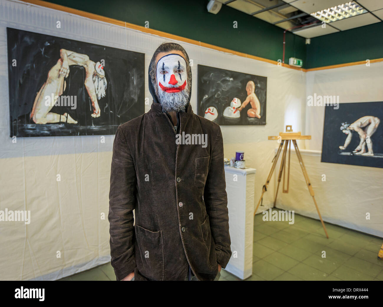 Portrait of an Artist with Clown Makeup, Iceland Stock Photo