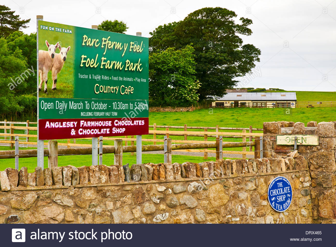 main entrance to foel farm park and farmhouse chocolate shop in Stock