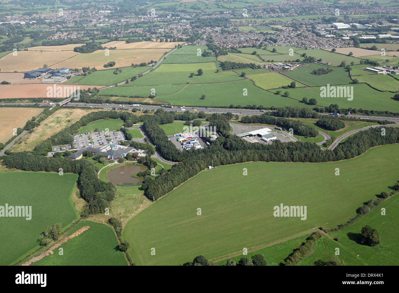 aerial view of Stafford Motorway Services northbound on the M6, Moto managed Stock Photo