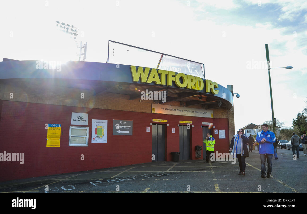 Watford Football Club ground and stadium at Vicarage Road Stock Photo