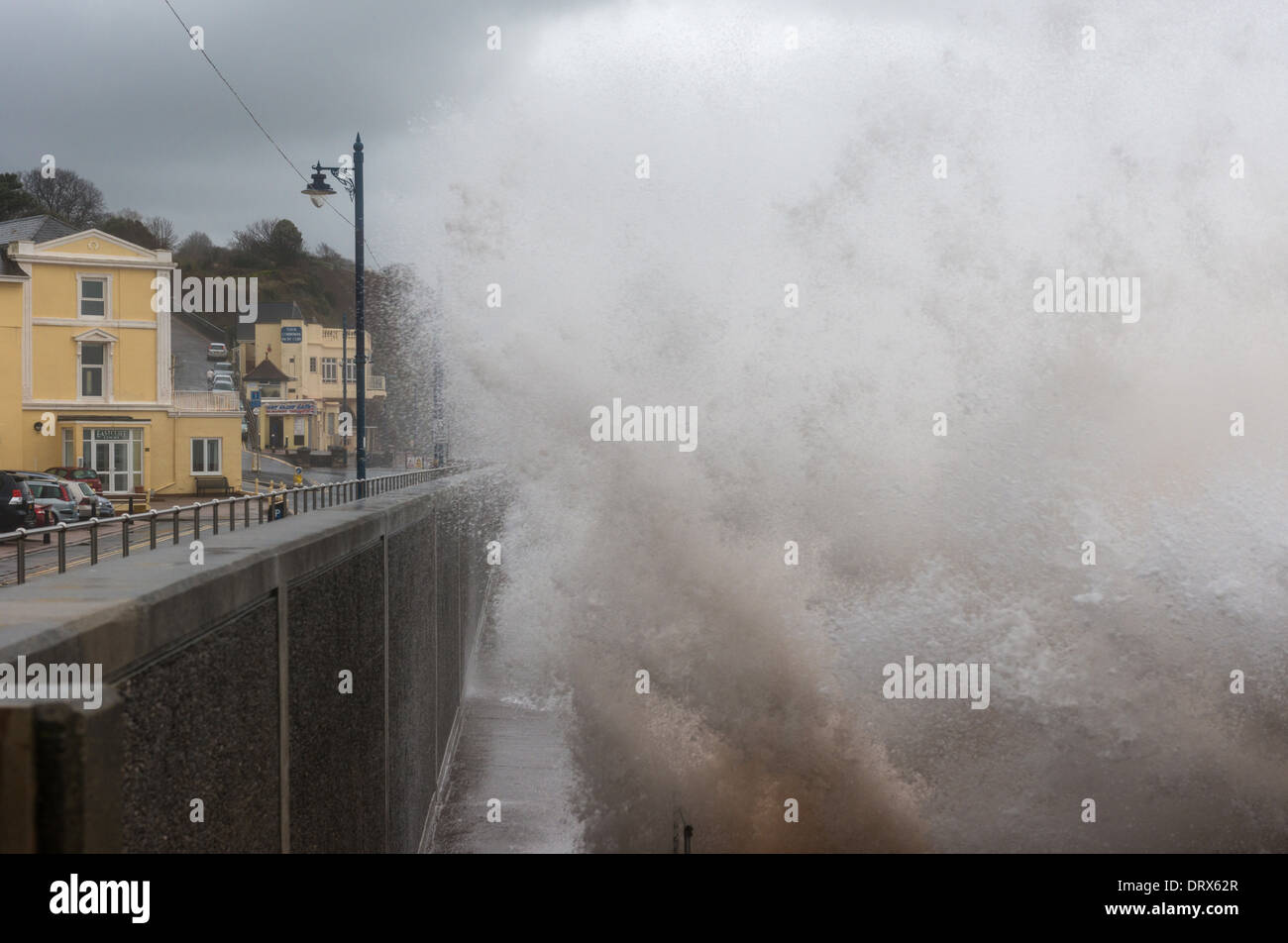Teignmouth, Devon, England. February 2014. Massive waves hit the coast and  sea front at Teignmouth during the recent storms Stock Photo - Alamy