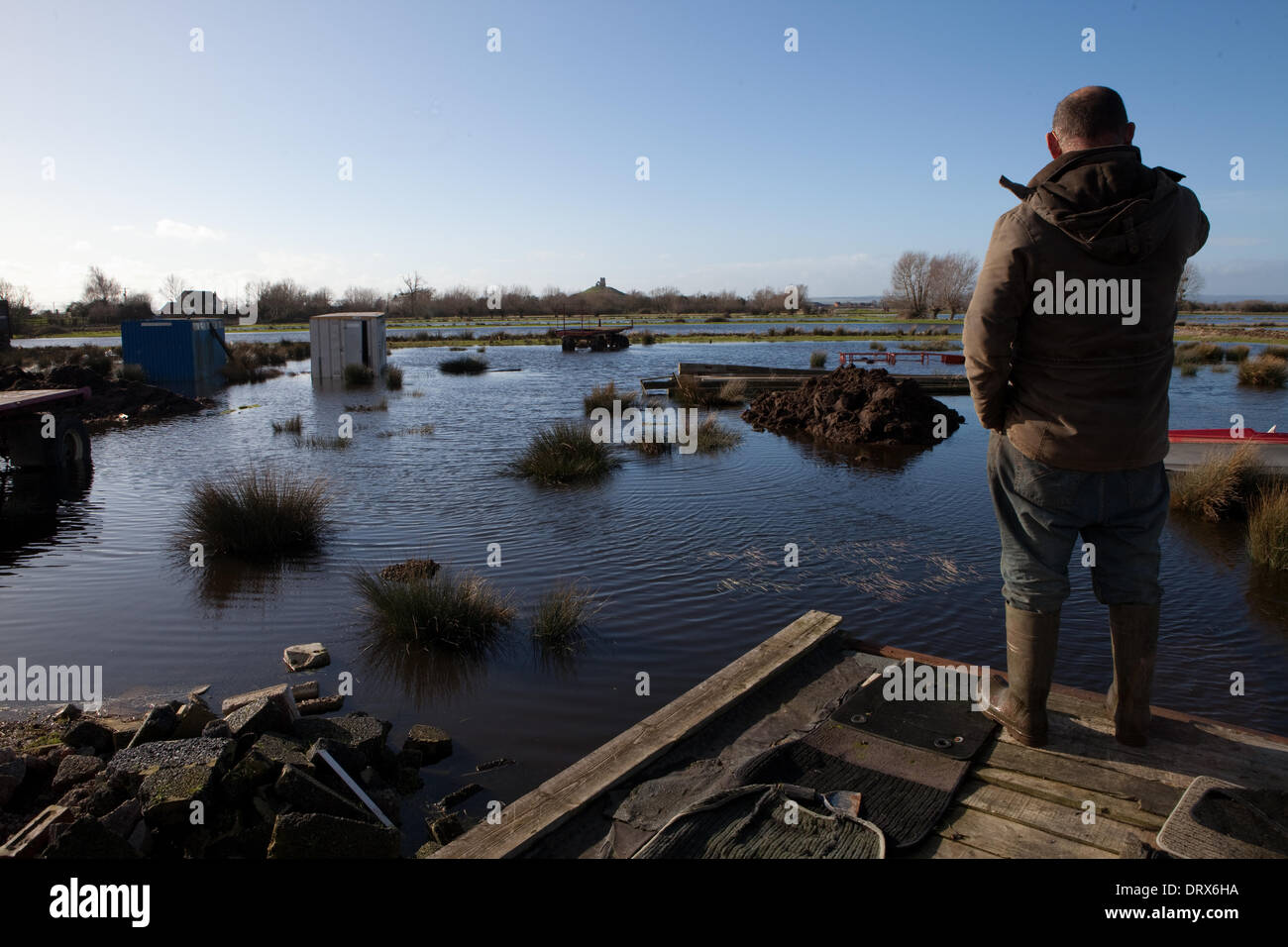 Othery, UK. 2nd Feb, 2014. A flooded farm in Othery, Somerset, UK