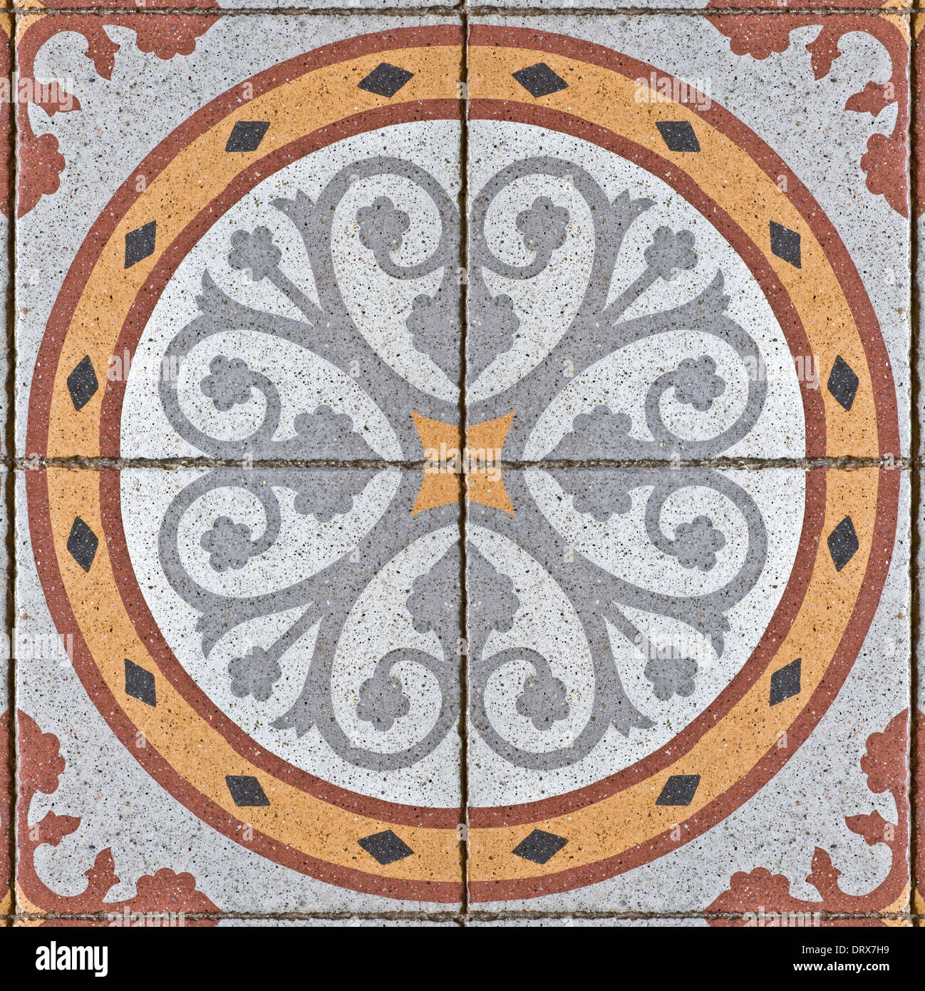 pattern on an ancient square paving tile Stock Photo
