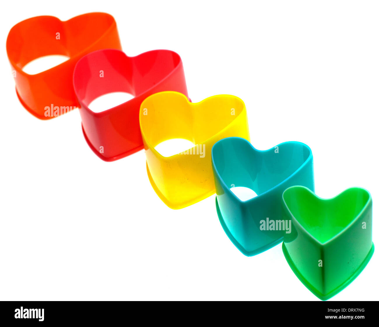 Heart-shaped plastic cookie cutters, London Stock Photo