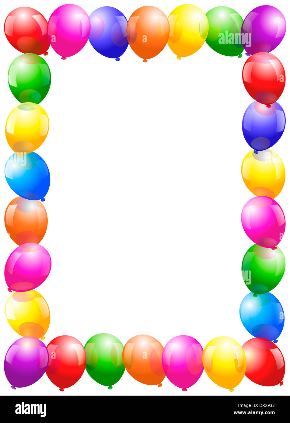 Colorful glossy balloons that form a frame - vertical portrait format. Stock Photo