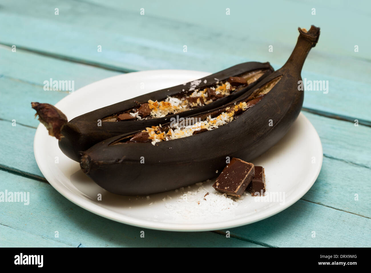 Chocolate baked Banana Boats Stock Photo Alamy