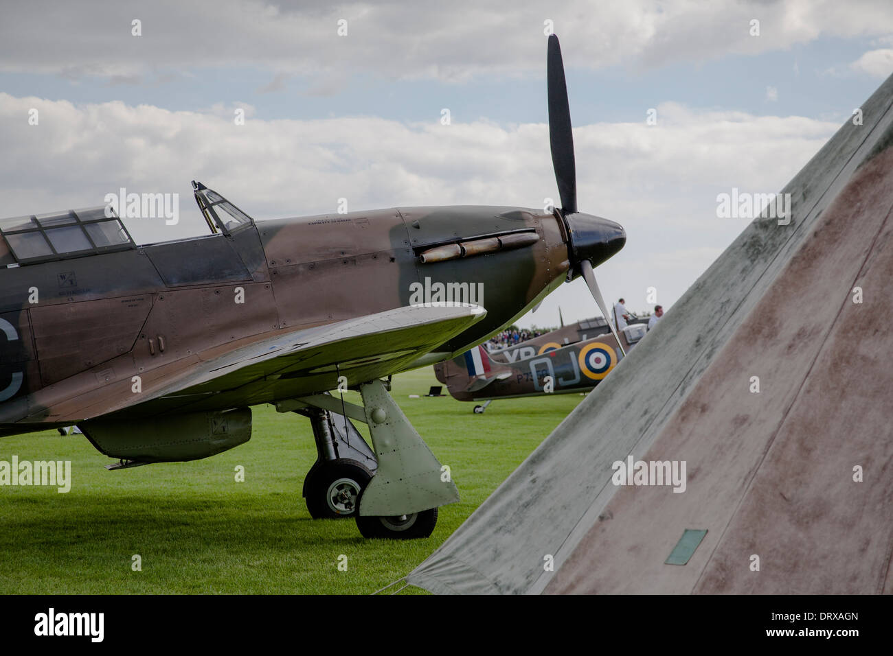 Spitfires fighter plane and tent Stock Photo