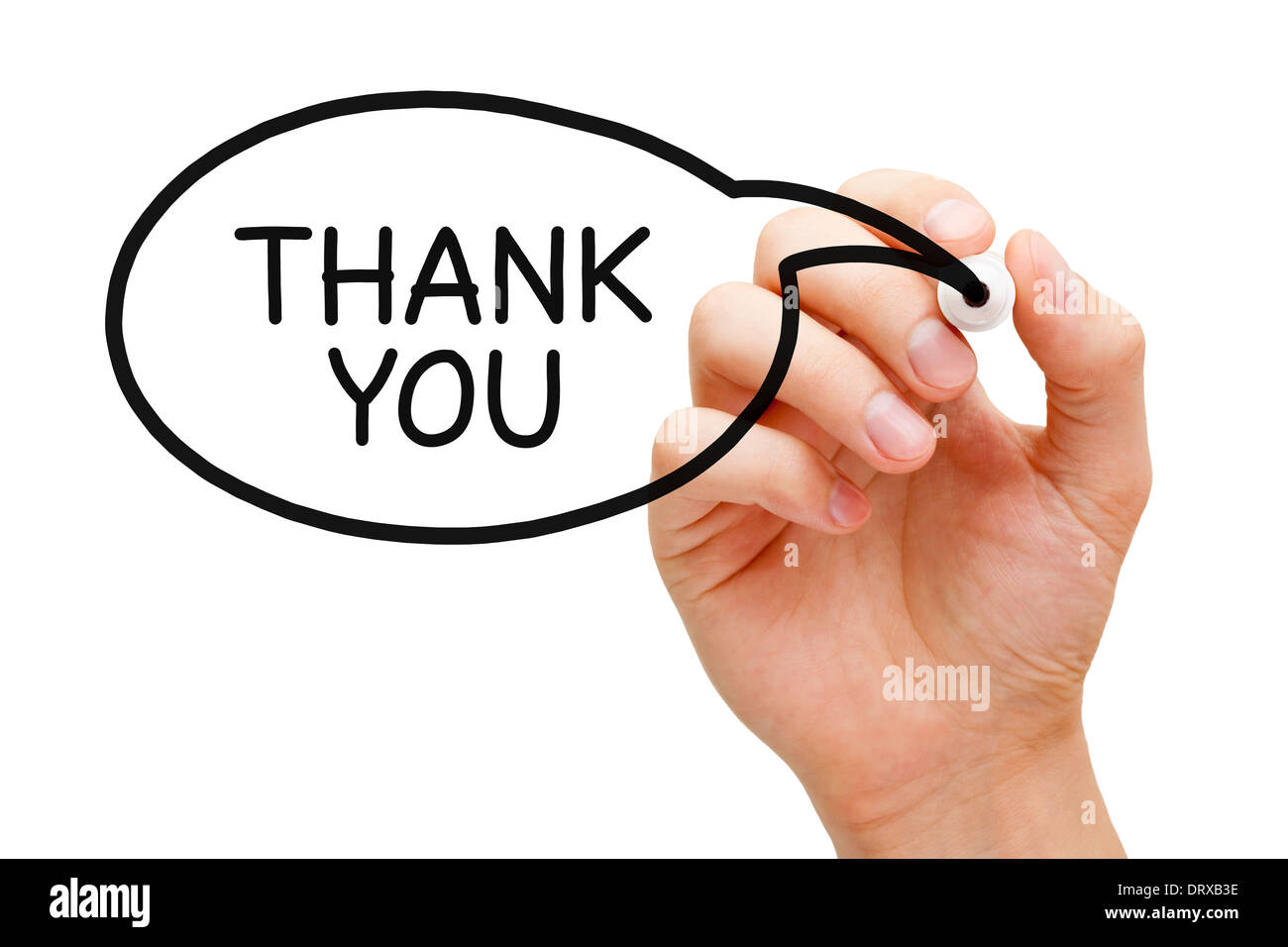 Hand sketching Thank You speech bubble concept with black marker Stock