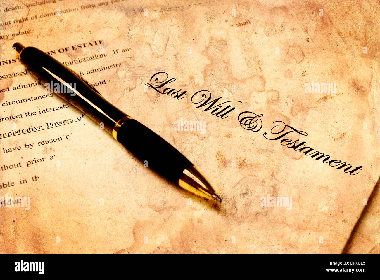 Pen laying on top of a Will for estate planning Stock Photo