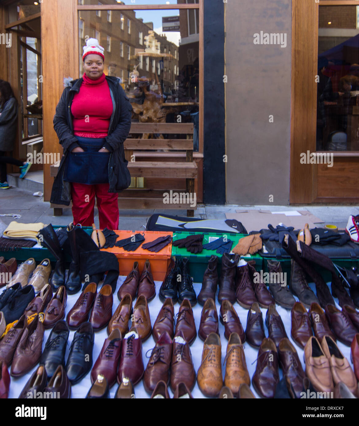 brick lane market  vintage shoe seller Stock Photo