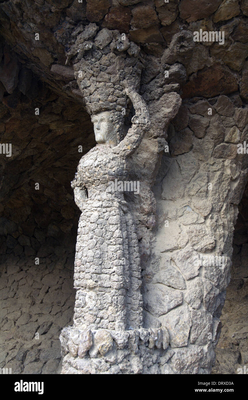 Women Stone Statue in PArk Guell,Barcelona,Gaudi Architecture Stock Photo