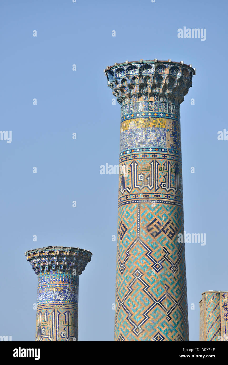 Minarets of SherDor Madrasah, Registan Square, Samarkand, Uzbekistan