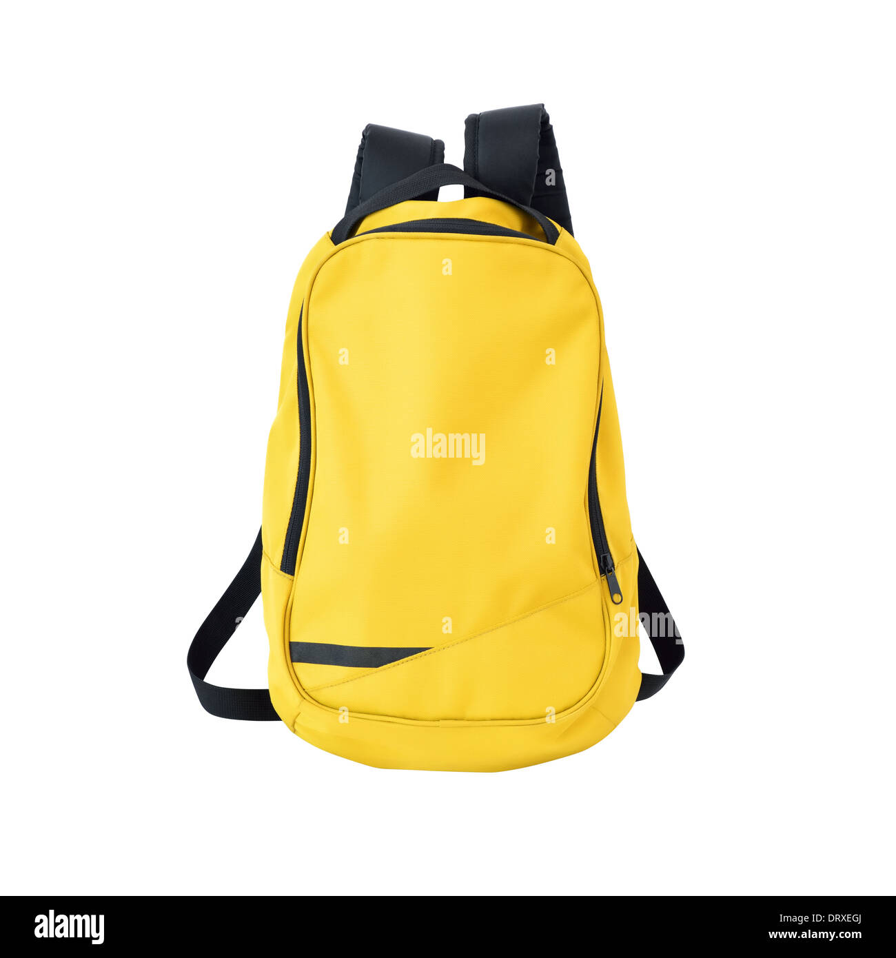 Yellow backpack on white background w/ path. Back to school. Stock Photo