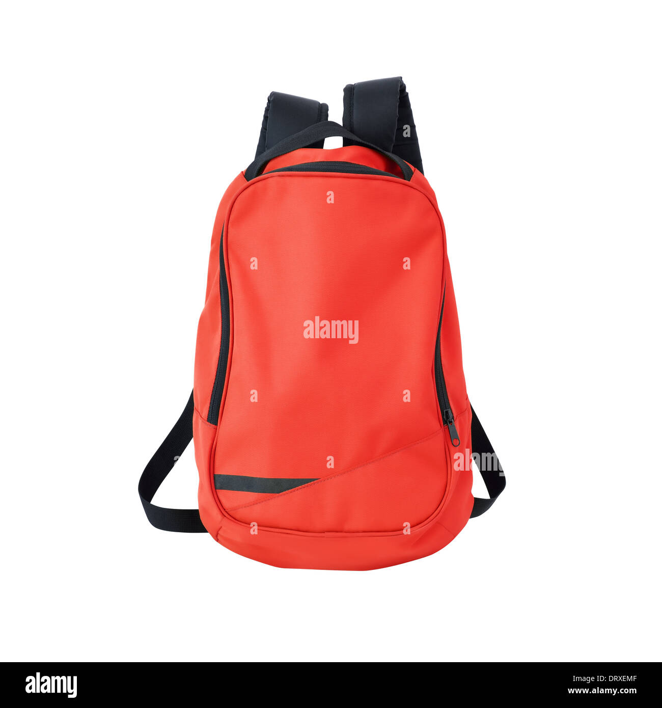 Red backpack on white background w/ path. Back to school. Stock Photo