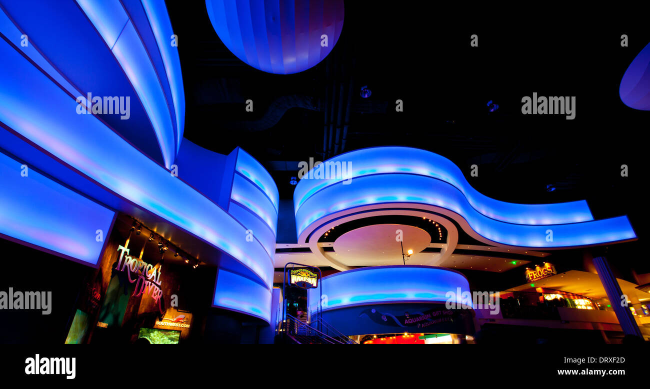 The Atlanta Aquarium at night with lights aglow. Stock Photo