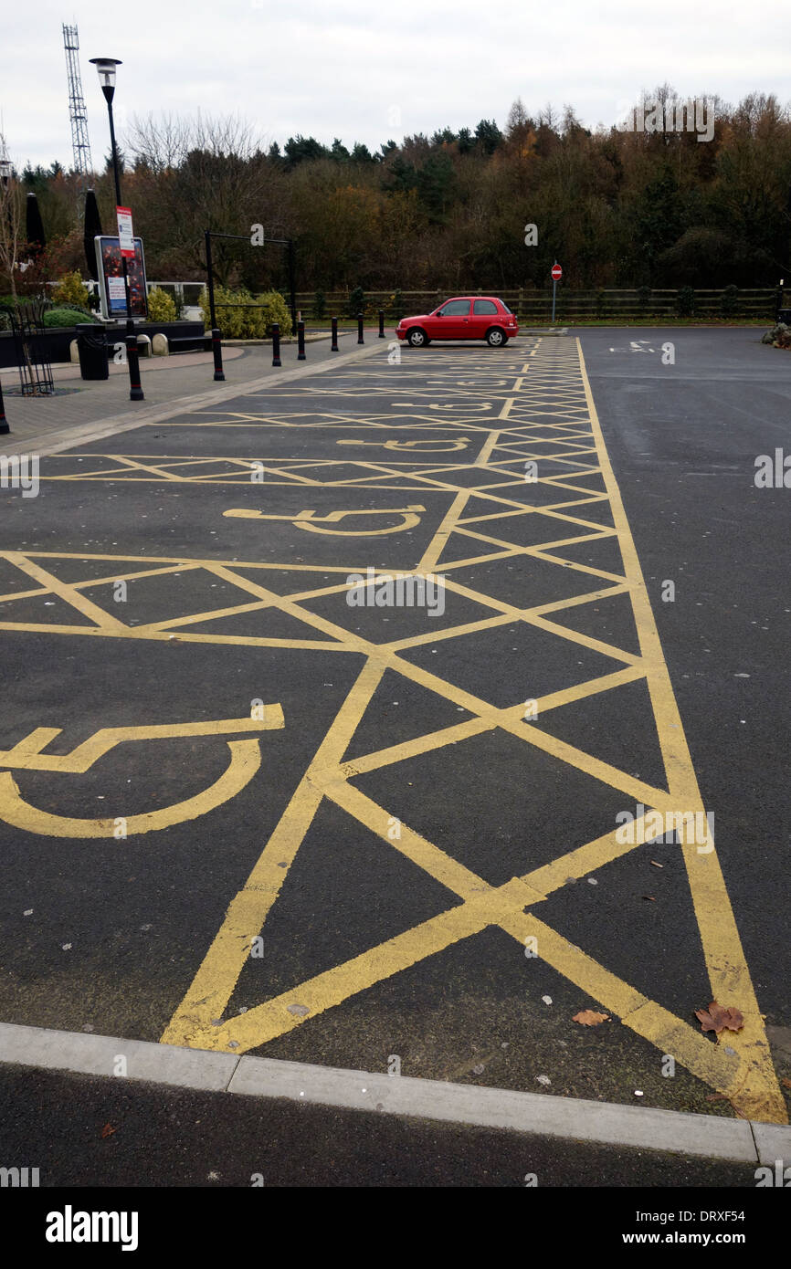Many empty disabled parking spaces at Michael Wood M5 services - a December Saturday at 11am Stock Photo
