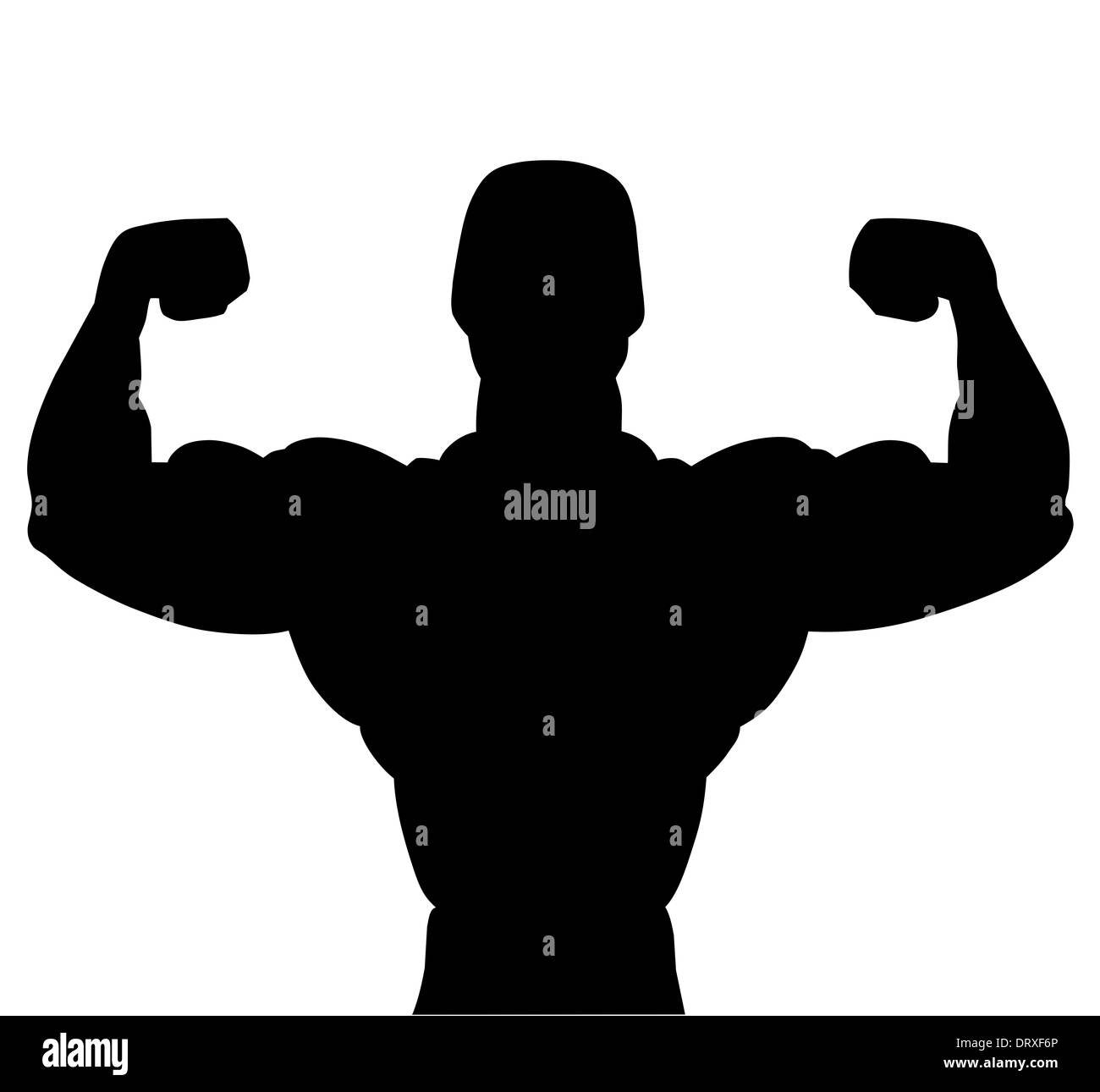 Illustration healthy bodybuilder, raised and strained hands on a white background. Stock Photo