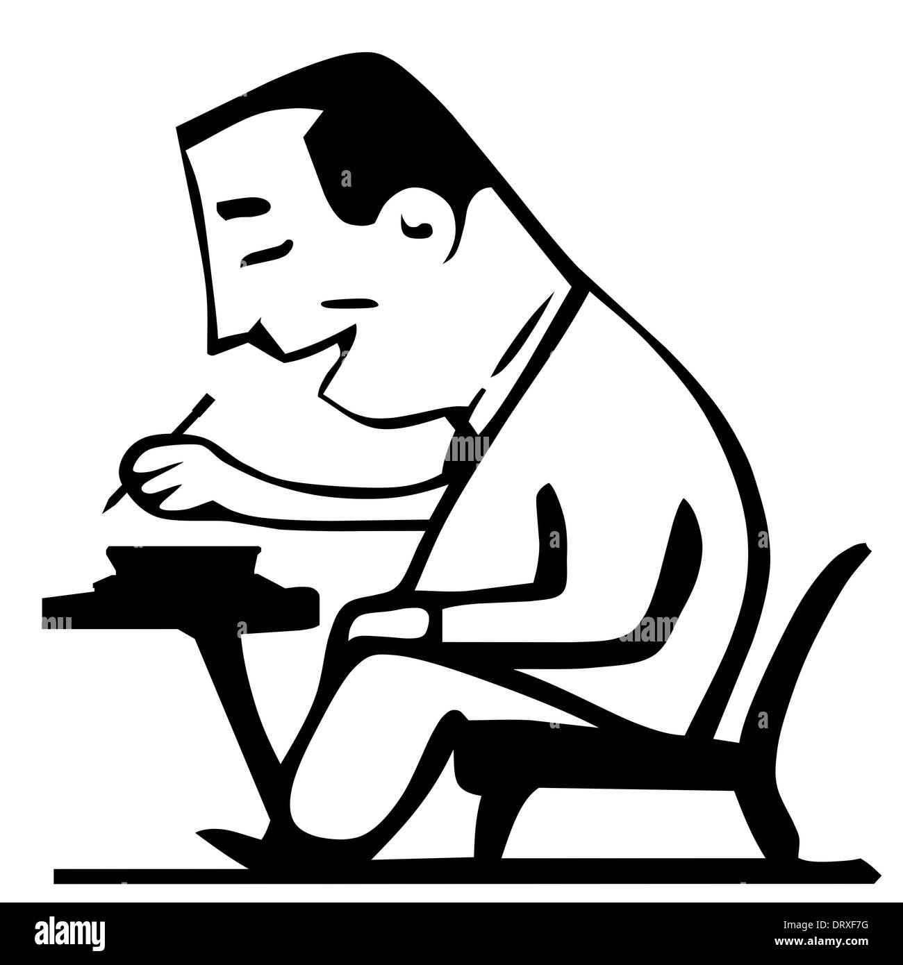 A man sits on a chair and write. Stock Photo