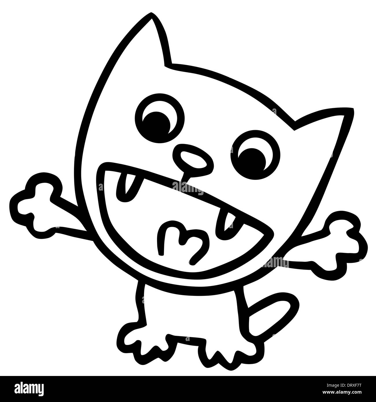 Illustration of a funny monster, opened his mouth and waving paws. Stock Photo