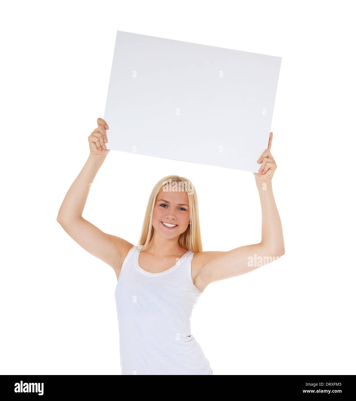 Attractive girl in underwear holding blank sign. All on white background  Stock Photo - Alamy