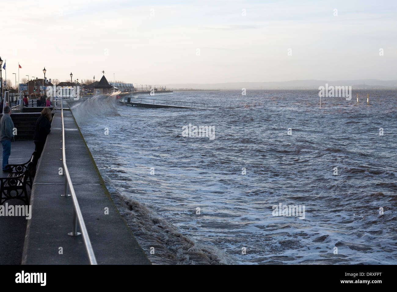 high tide at Burnham on sea Somerset uk Feb 2014 Stock Photo