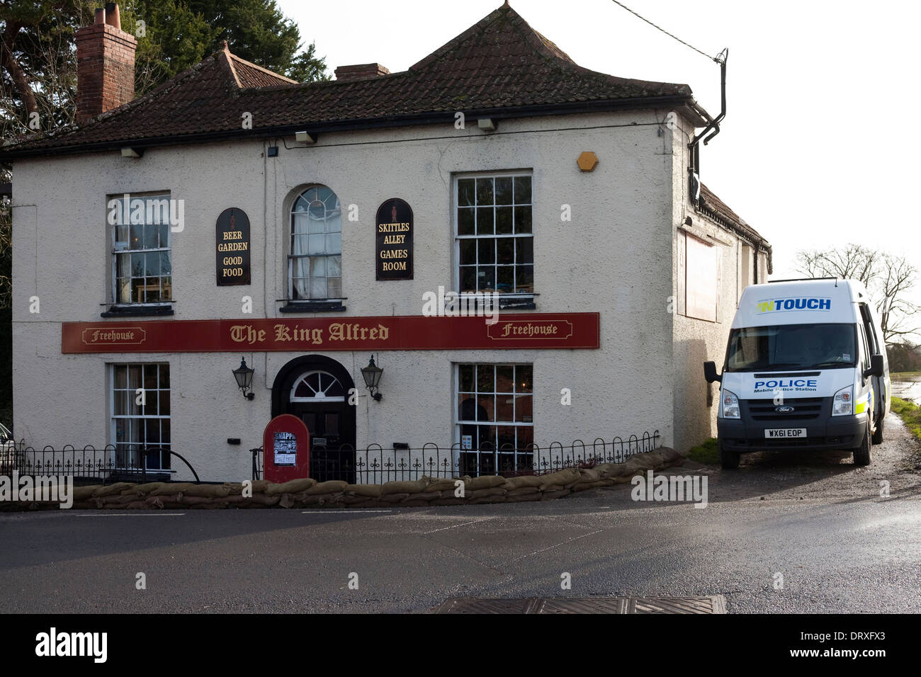 the king Alfred public house in burrowbridge, scene of the worst flooding on the Somerset levels for many years Stock Photo