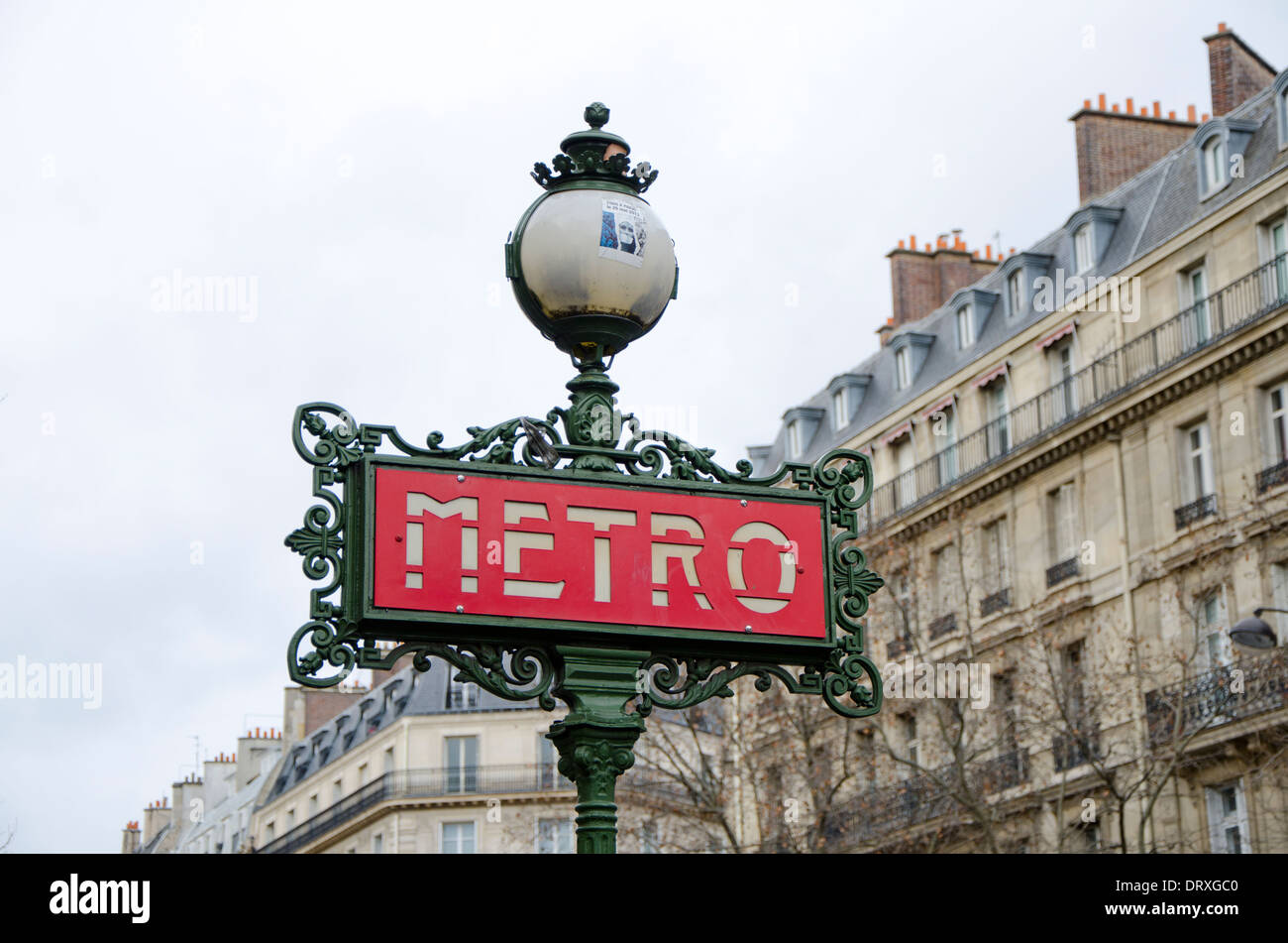 Vintage Metro sign in Paris, France. Stock Photo