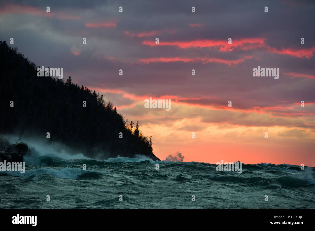 Sunset on the Lake Superior coast. Stock Photo