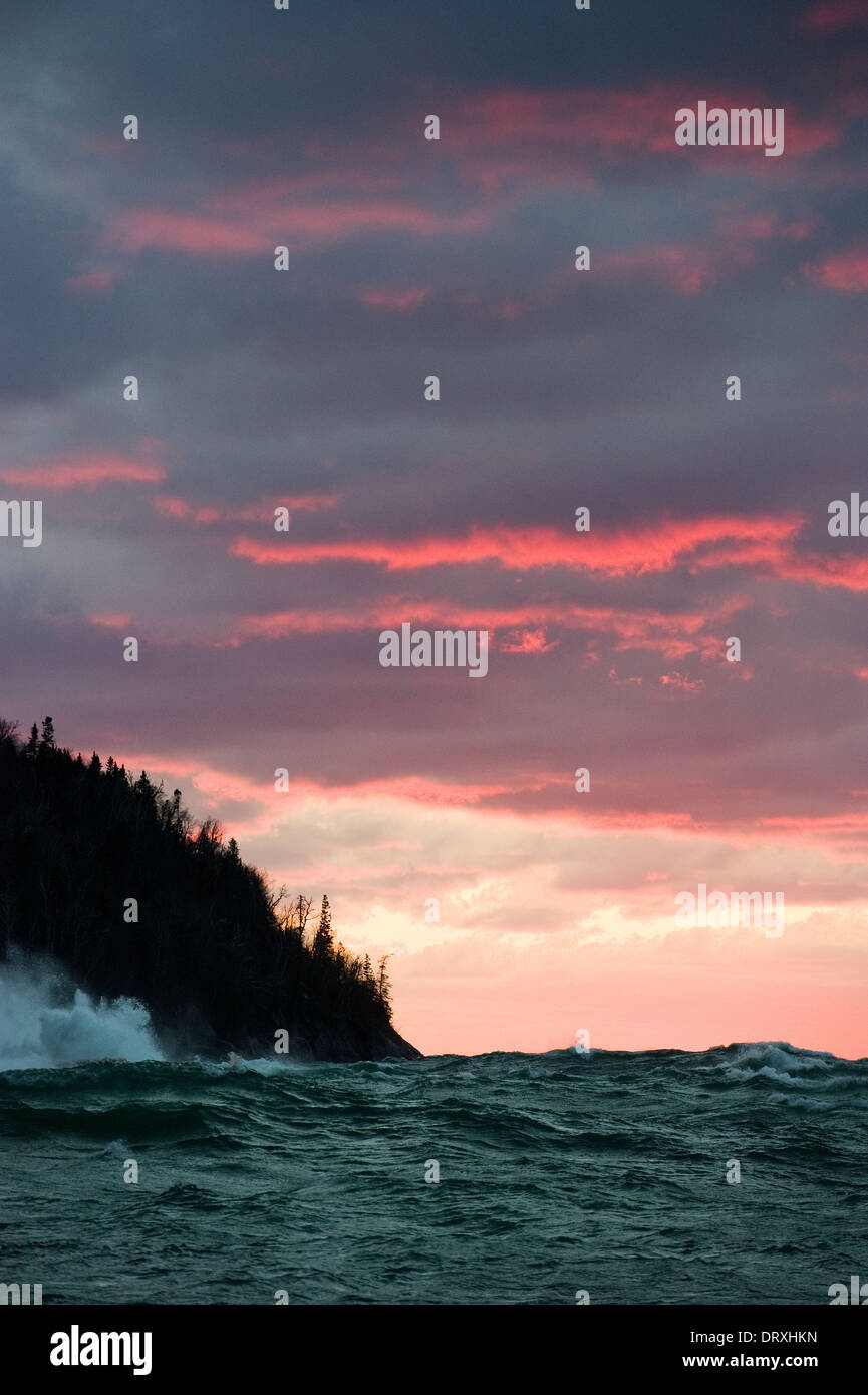Sunset on the Lake Superior coast. Stock Photo