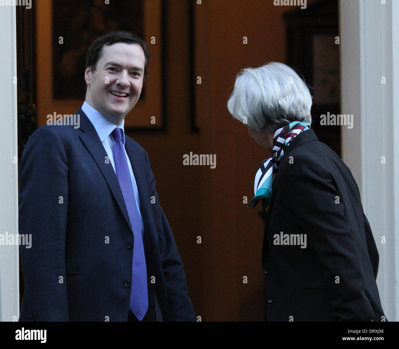 London, UK, 4th February 2014. Chancellor George Osborne meets the Head of the IMF, Christine Lagarde seen at Downing Street, We Stock Photo