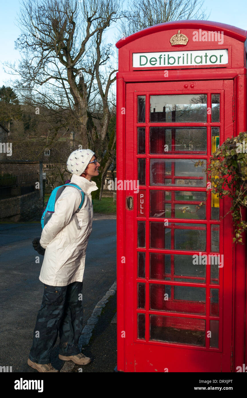 Defibrillator in traditional British Red Phone box Stock Photo