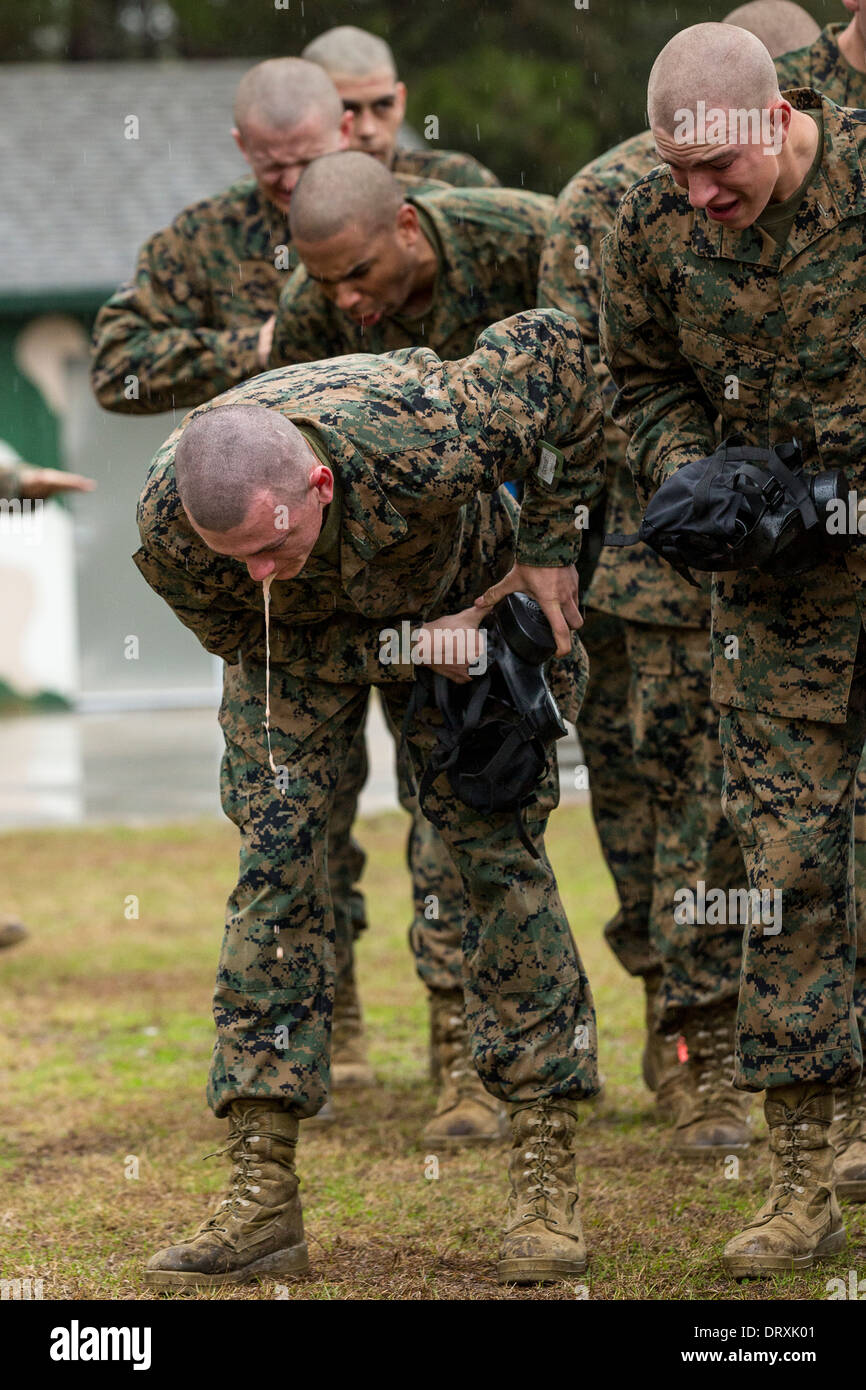 US Marine recruits choke and gasp for air after exiting the gas Stock Photo 66353841 Alamy