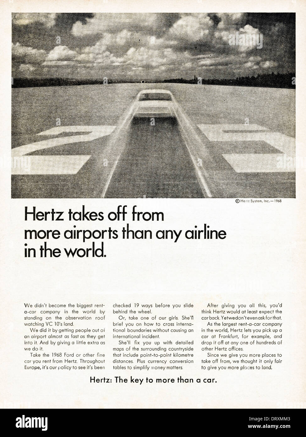 1960s magazine advertisement advertising HERTZ car hire, advert circa 1968 Stock Photo